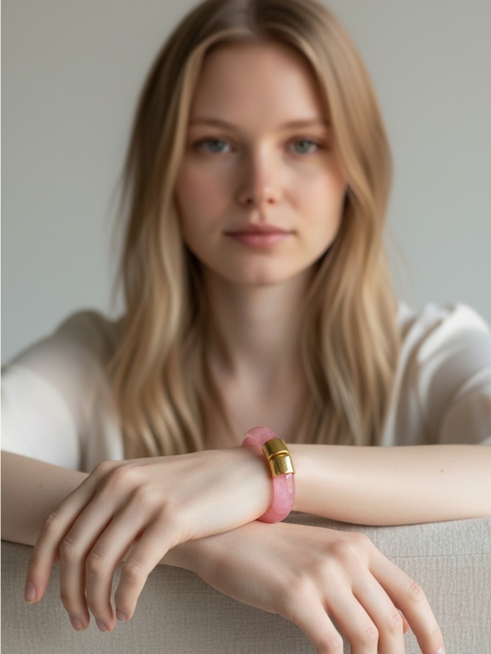 10/16 Pink Stone Bracelet with Gold Accent - Women Accessories